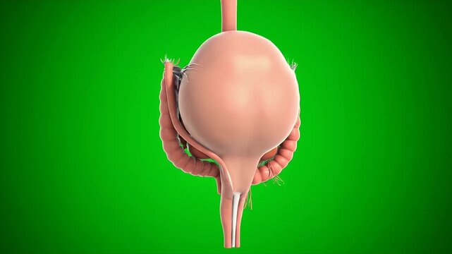 Detailed 3D Model of Human Digestive System Isolated on a Vibrant Green Screen Background Featuring Realistic Textures