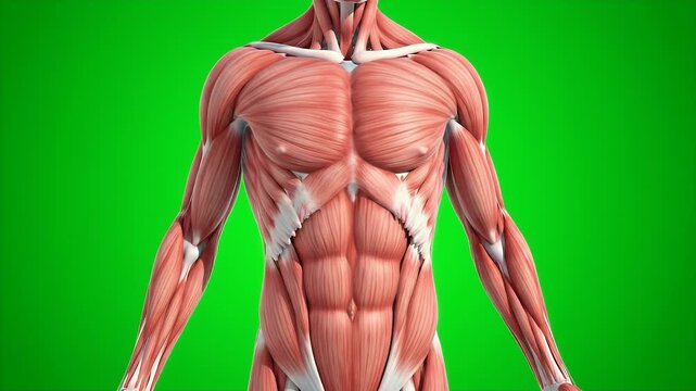 Detailed 3D Muscular System Anatomy Isolated on Green Background for Medical Visualization and Educational