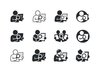 Fototapeta premium Work Routine Icons. Daily work routine scenes. Icon set. Set Logo of Daily work routine scenes: reviewing documents. harmonious logo variations of the same