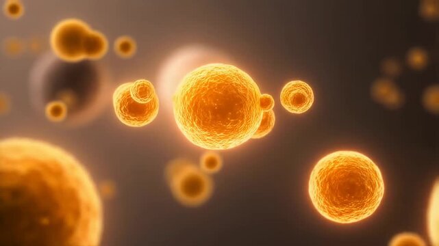 Microscopic animation of golden antioxidant molecules neutralizing free radicals near healthy skin cells, showing cellular budding and renewal