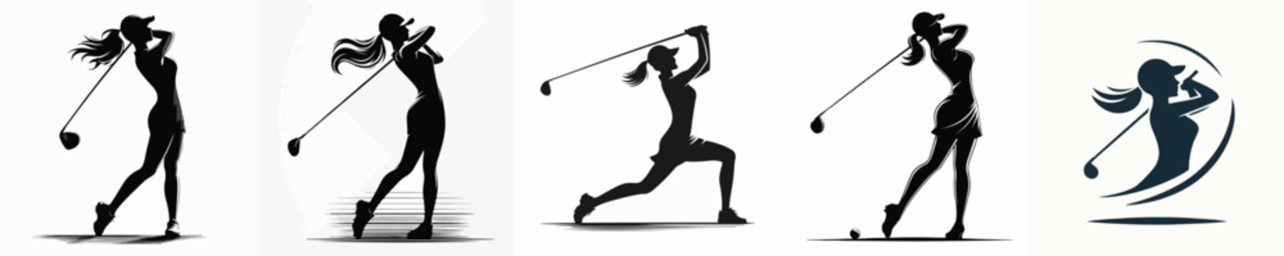 Silhouette of a Woman Playing Golf Vector Illustration