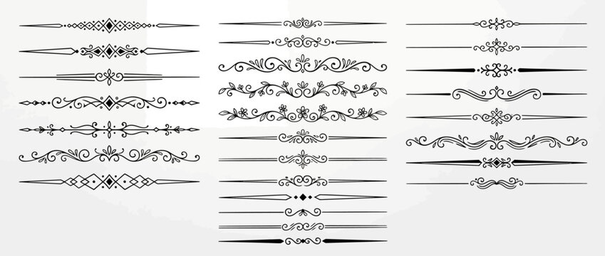 Decorative dividers, elegant line art, ornamental borders, vintage separators, floral accents, whimsical designs, creative embellishments, graphic elements, black vector patterns, design resources