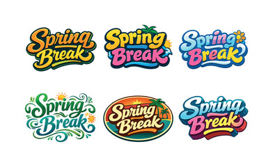 Spring Break Lettering. Spring break. Set lettering. harmonious lettering variations of the same emblematic concept, each with different artistic