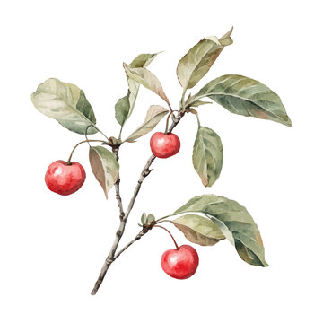 watercolor of Capulin Cherry draw graphic, isolated on a white background.