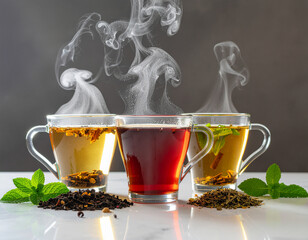 Assorted Tea Varieties in Glass Cups.