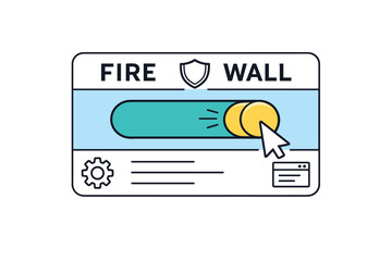 Firewall toggle interface with cursor and security icon illustrating cybersecurity concepts