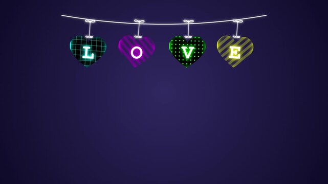 Neon Glowing LOVE Hearts Hanging Banner Animation