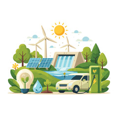 Fototapeta premium Sustainable Energy Landscape with Electric Vehicle