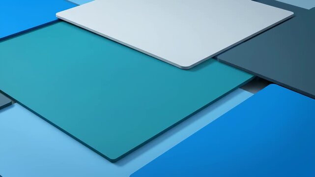 Abstract 3D animation with blue and white geometric layers with rounded corners. Material design style for corporate presentations, technology interfaces, web design, and digital graphics