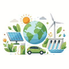 Global renewable energy concept with electric vehicle