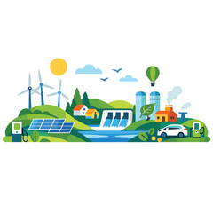 Eco-friendly landscape featuring renewable energy sources