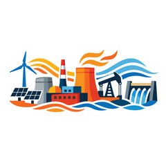 Obraz premium Diverse energy sources in a colorful industrial scene
