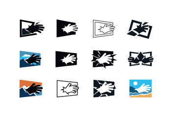 Naklejka premium Conceptual Photography Icons. Conceptual photography. Icon set. Set Logo of Conceptual photography: frame breaking reality illusion. harmonious logo variations