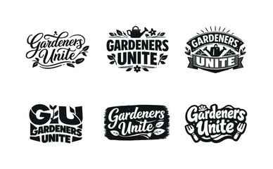 Fototapeta premium Creative Lettering Showcase. Gardeners Unite. Set lettering. harmonious lettering variations of the same emblematic concept, each with different artistic