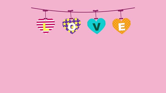 Patterned LOVE Hearts Hanging on String Banner