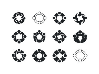 Leadership Logos Grid. Leadership development workshops and seminars. Icon set. Set Logo of Leadership development workshops and seminars: group collaboration