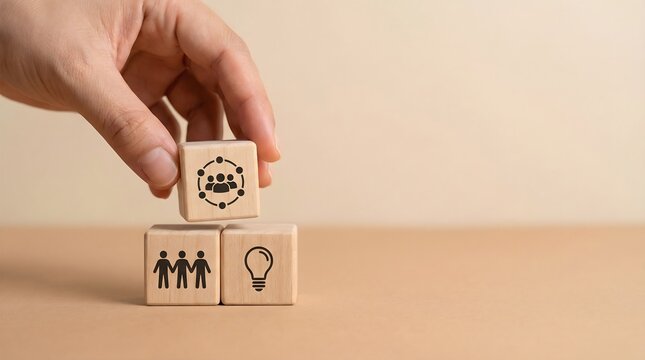 teamwork strategy concept with wooden blocks