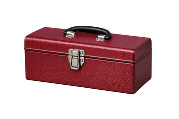 Red metal toolbox providing storage for tools, equipment, and spare parts, promoting organization and repair solutions on a transparent background