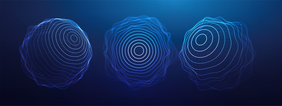 Wave sound line for ai globe music and ring rings ripple. Sphere background graphic for soundwave circle shape and design abstract vector. Pattern round blue for circular digital technology.