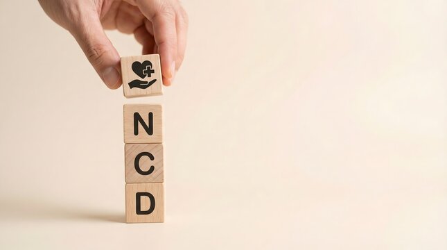 hand placing wooden block with clover leaf on top of ncd cubes