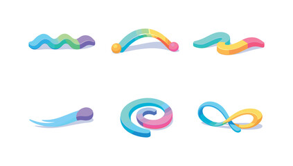 Soft Motion Icons. SoftMotion. Isometric flat vector icons set of soft motion: gentle wave line, smooth motion arc, flowing curve path, subtle movement stroke,