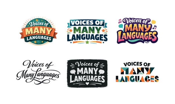 Multilingual Lettering Showcase. Voices of Many Languages. Set lettering. harmonious lettering variations of the same emblematic concept, each with different
