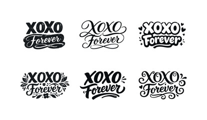 Fototapeta premium Artistic Lettering Grid. XOXO Forever. Set lettering. harmonious lettering variations of the same emblematic concept, each with different artistic