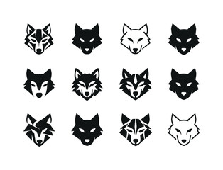 Fototapeta premium Geometric Wolf Logos. Wolf. Icon set. Set Logo of wolf: geometric wolf face. harmonious logo variations of the same emblematic concept, each with different