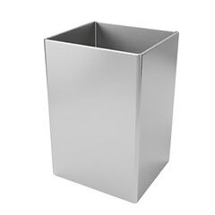 A single metal trash can sitting on a plain white background