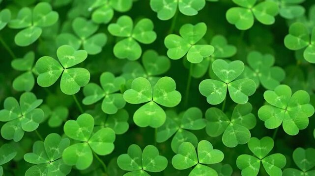Lush green clover field filling the frame, creating a dense, textured foliage pattern