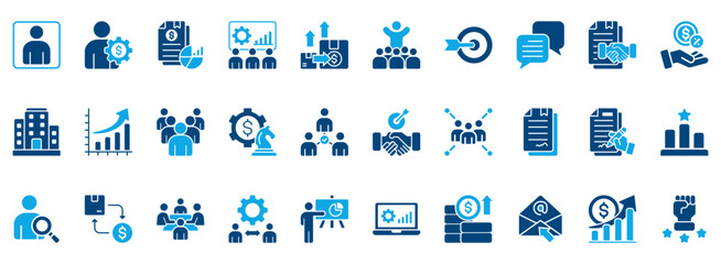 Obraz premium Sales Team Icon Set. Contains Icons That Are Relevant For Business. Designed In Vector Dual Tone Style