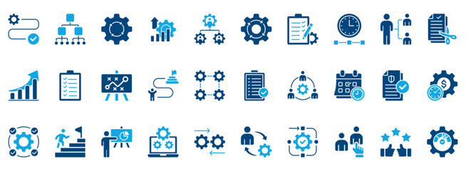 Obraz premium Workflow Icon Set. Contains Icons That Are Relevant For Business. Designed In Vector Dual Tone Style