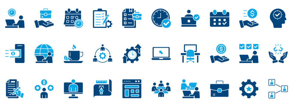 Freelance Icon Set. Contains Icons That Are Relevant For Business. Designed In Vector Dual Tone Style