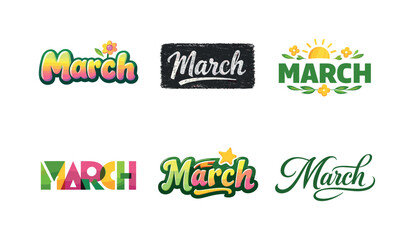 Fototapeta premium March Lettering Variations. March. Set lettering. harmonious lettering variations of the same emblematic concept, each with different artistic interpretation