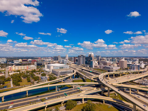 Aerial photo of Downtown Orlando Florida logos removed