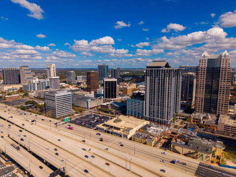 Aerial photo of Downtown Orlando Florida logos removed