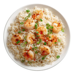 Shrimp fried rice with green onions and chili isolated on transparent background