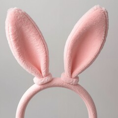Pink plush bunny ears on a headband with light backdrop. The fluffy ears show gentle curves and smooth texture for a sweet look.