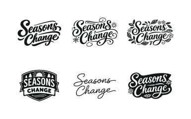 Obraz premium Seasonal Lettering Variations. Seasons Change. Set lettering. harmonious lettering variations of the same emblematic concept, each with different artistic