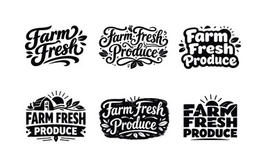 Obraz premium Diverse Lettering Styles. Farm fresh produce lettering. Set lettering. harmonious lettering variations of the same emblematic concept, each with different