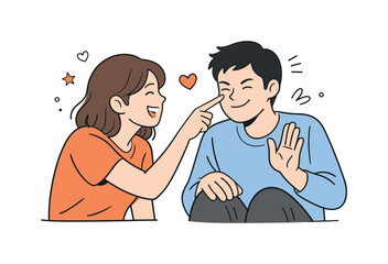 Fototapeta premium Playful Couple Interaction. Love and relationship playful interaction. A relaxed scene showing a couple joking, smiling, or gently teasing each