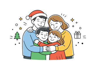 Fototapeta premium Holiday Family Joy. Holiday morning hugs and smiles shared happiness. Family standing together, smiling and embracing as a group. Collective joy, gratitude,