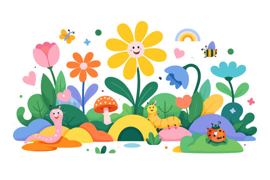 Spring meadow reimagined as a brand system where soft organic shapes grow, overlap, and settle into a cohesive