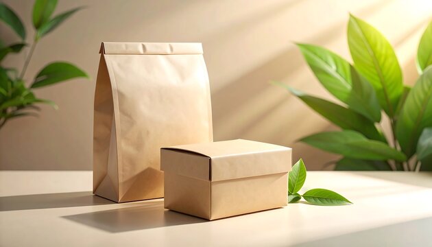 Paper-based eco packaging mockup with soft lighting. Minimal and environmentally friendly style highlighting sustainable packaging, perfect for green branding and product presentation.