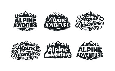 Fototapeta premium Alpine Lettering Variations. Alpine outdoor adventure lettering. Set lettering. harmonious lettering variations of the same emblematic concept, each with