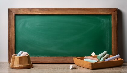 Empty Green Chalkboard With Chalk Tray