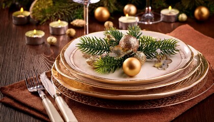 Elegant Festive Table Setting With Christmas Decorations