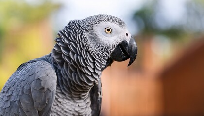 Congo African Grey Parrot Portrait Isolated And Perched With A Blurred Background Psittacus Erithacus