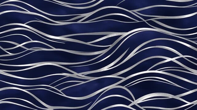 Fluid abstract design showcasing gentle silver waves against a profound dark blue backdrop, perfect for elegant backgrounds and decorative purposes