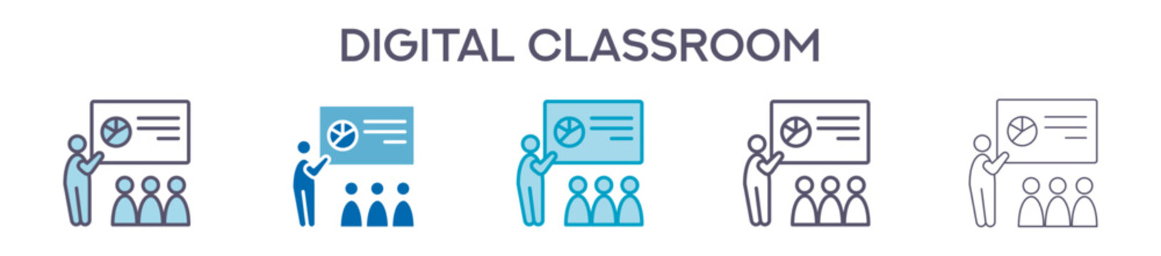 Digital Classrom Element For Design Graphic - Multi Styles. Vector Illustration Of Two Colored And Black. Multiple Icons Designs Can Be Used For Mobile, Ui, Web 